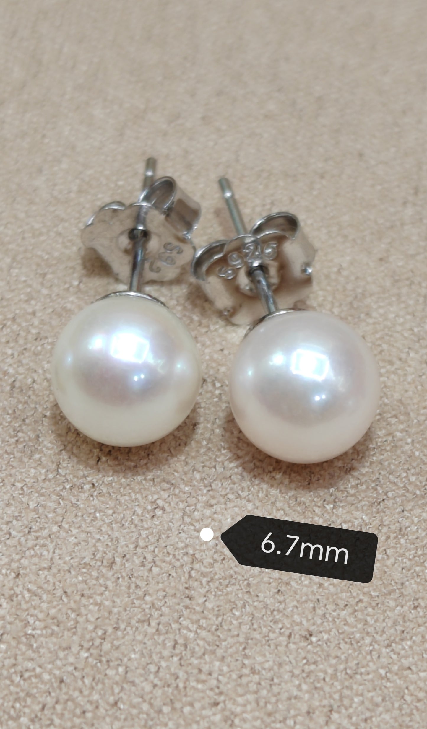 6.7mm AA+ Genuine akoya round pearls classic earrings studs sterling silver