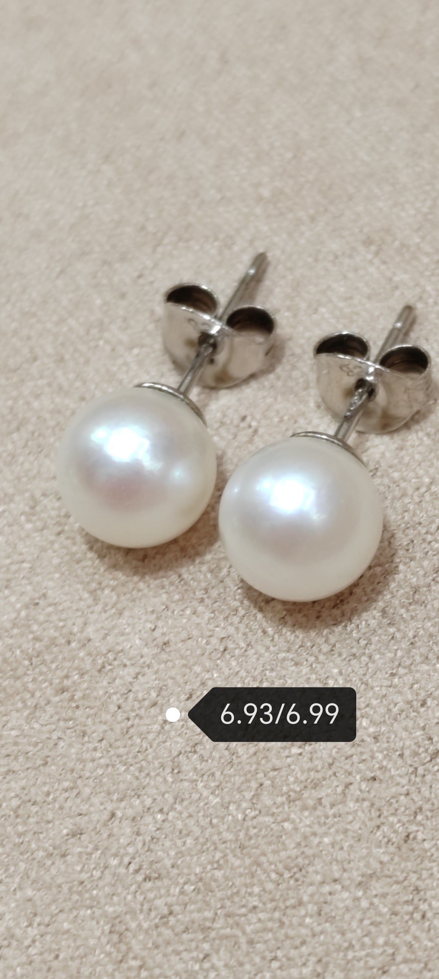 6.9mm AA+Genuine akoya round pearls classic earrings studs sterling silver