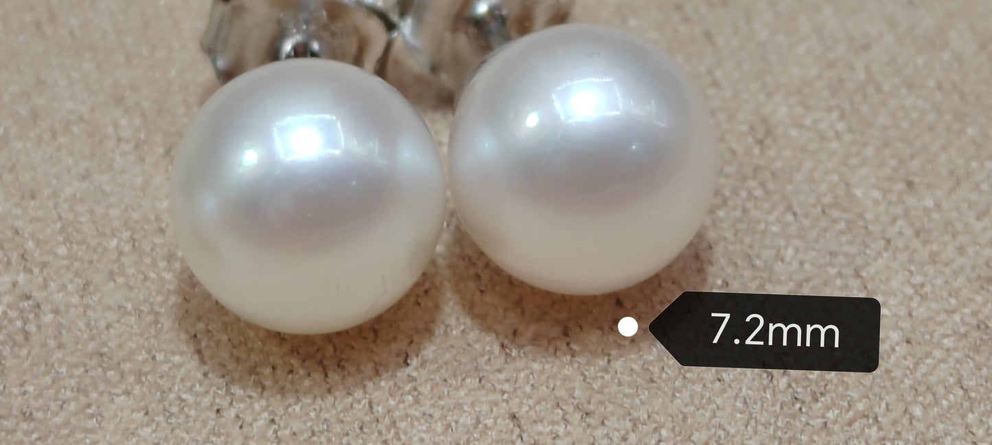 Special offer ❤️7.2mm AA+ Genuine akoya round pearls classic earrings studs sterling silver