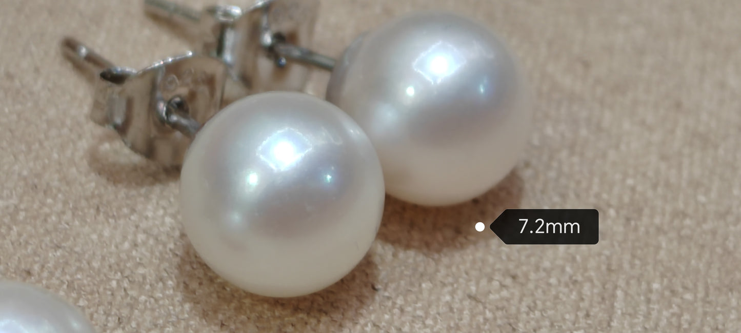 Special offer ❤️7.2mm AA+ Genuine akoya round pearls classic earrings studs sterling silver