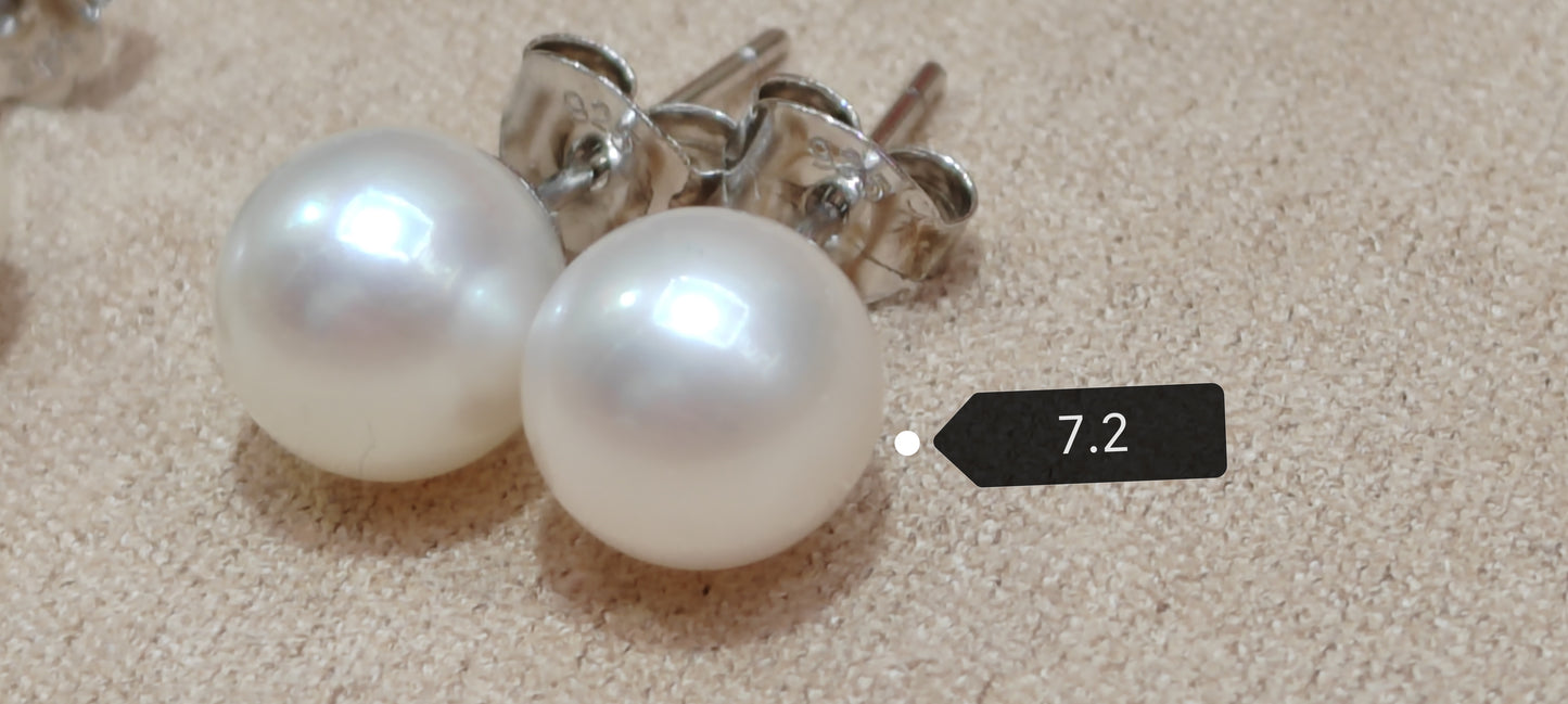 Special offer ❤️7.2mm AA+ Genuine akoya round pearls classic earrings studs sterling silver