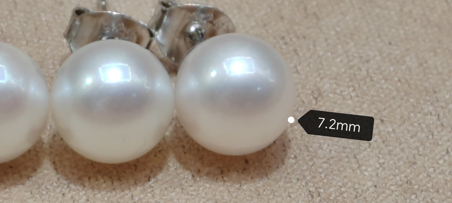 Special offer ❤️7.2mm AA+ Genuine akoya round pearls classic earrings studs sterling silver