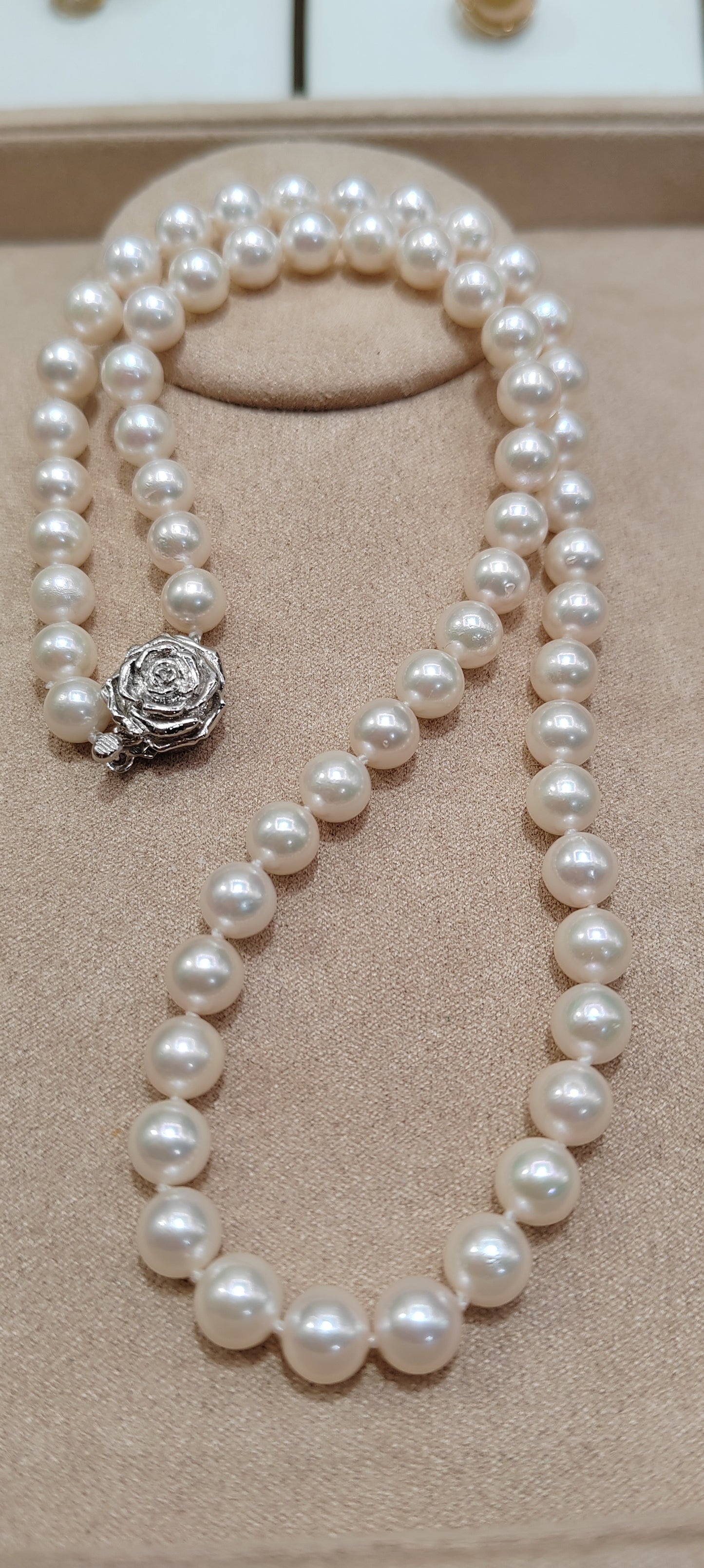 6.4-6.8mm AA Genuine akoya round pearls classic necklace 46cm