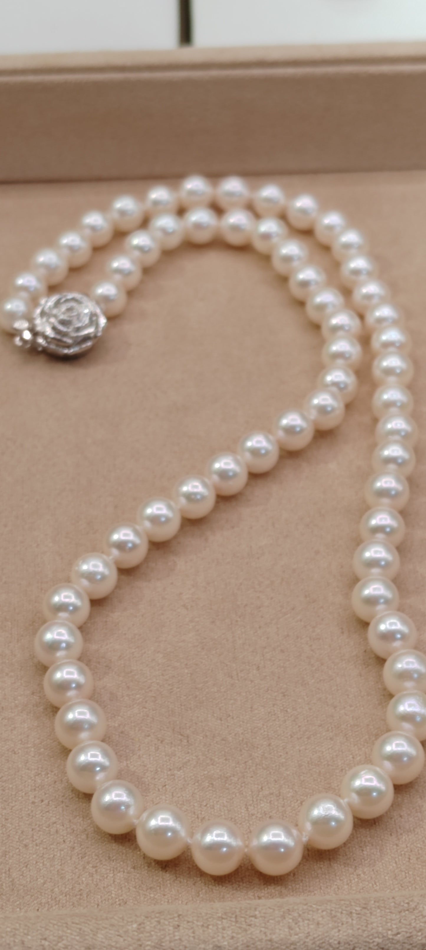 6.4-6.8mm AA Genuine akoya round pearls classic necklace 46cm