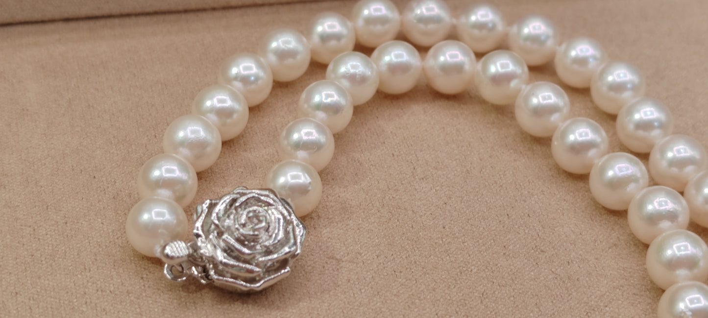 6.4-6.8mm AA Genuine akoya round pearls classic necklace 46cm