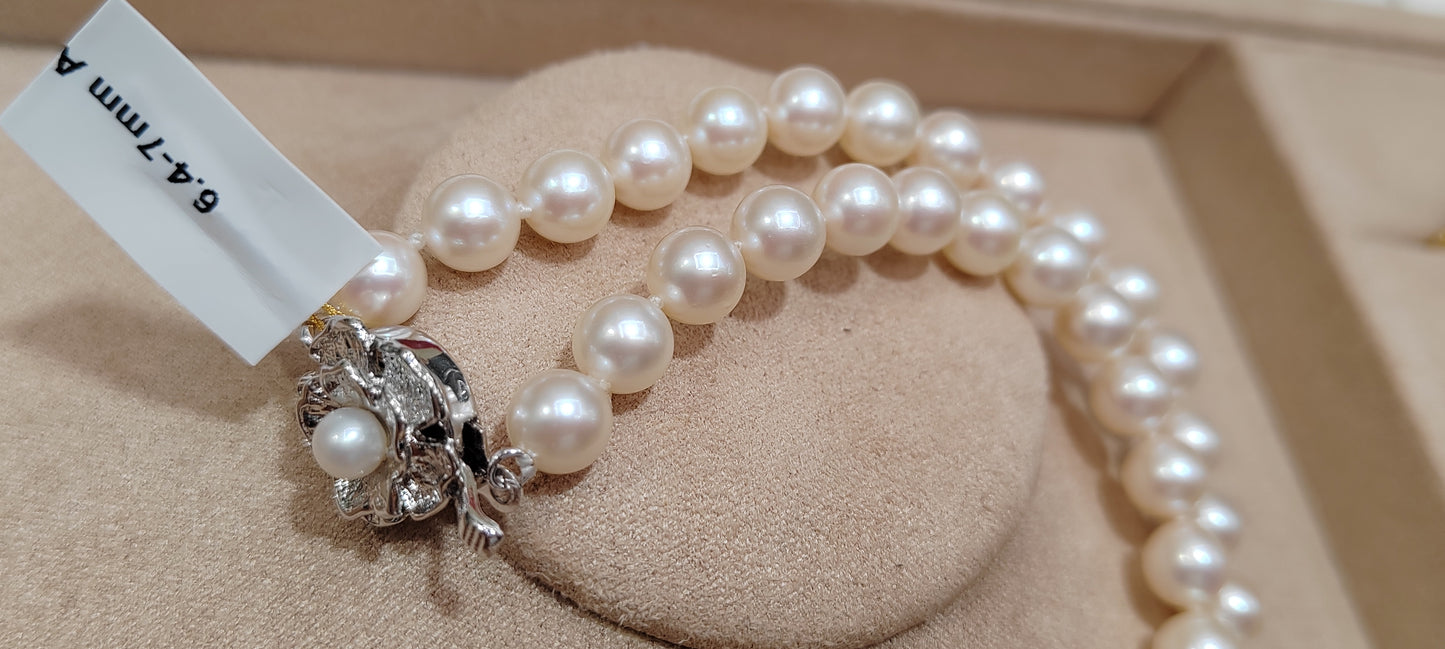 6.4-7mm AAA Genuine akoya round pearls classic necklace 45.5cm