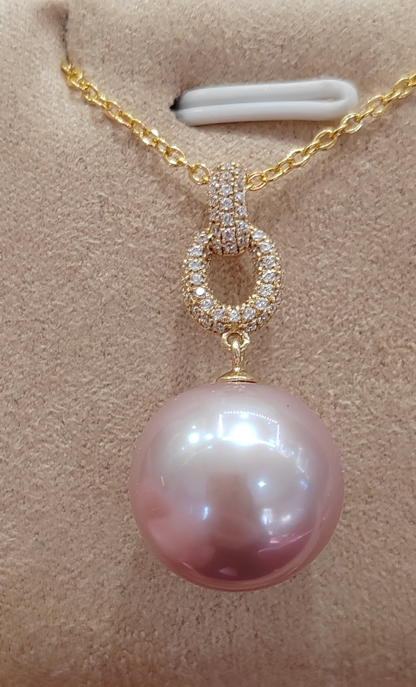 'Pink rose' 18ct gold pendant genuine freshwater pearl 13.4mm AAAA