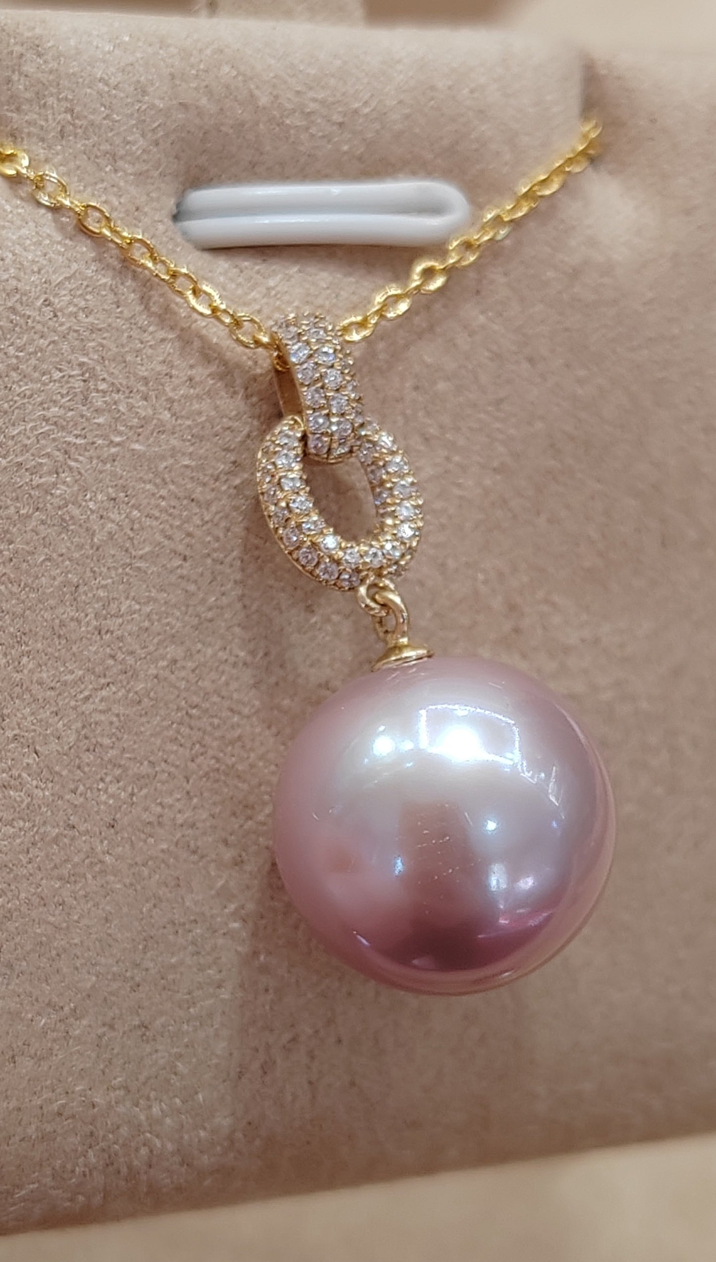 'Pink rose' 18ct gold pendant genuine freshwater pearl 13.4mm AAAA