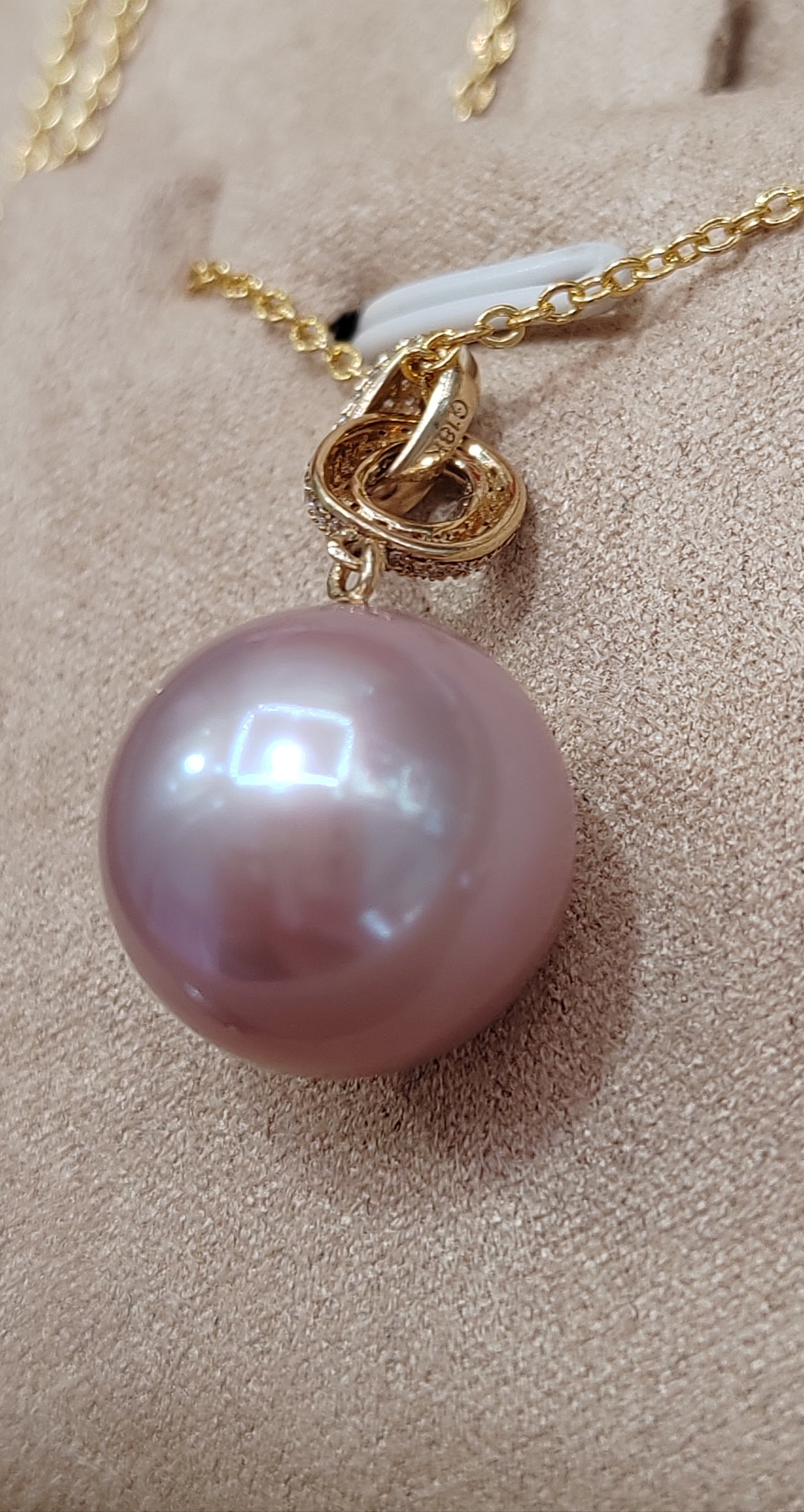 'Pink rose' 18ct gold pendant genuine freshwater pearl 13.4mm AAAA