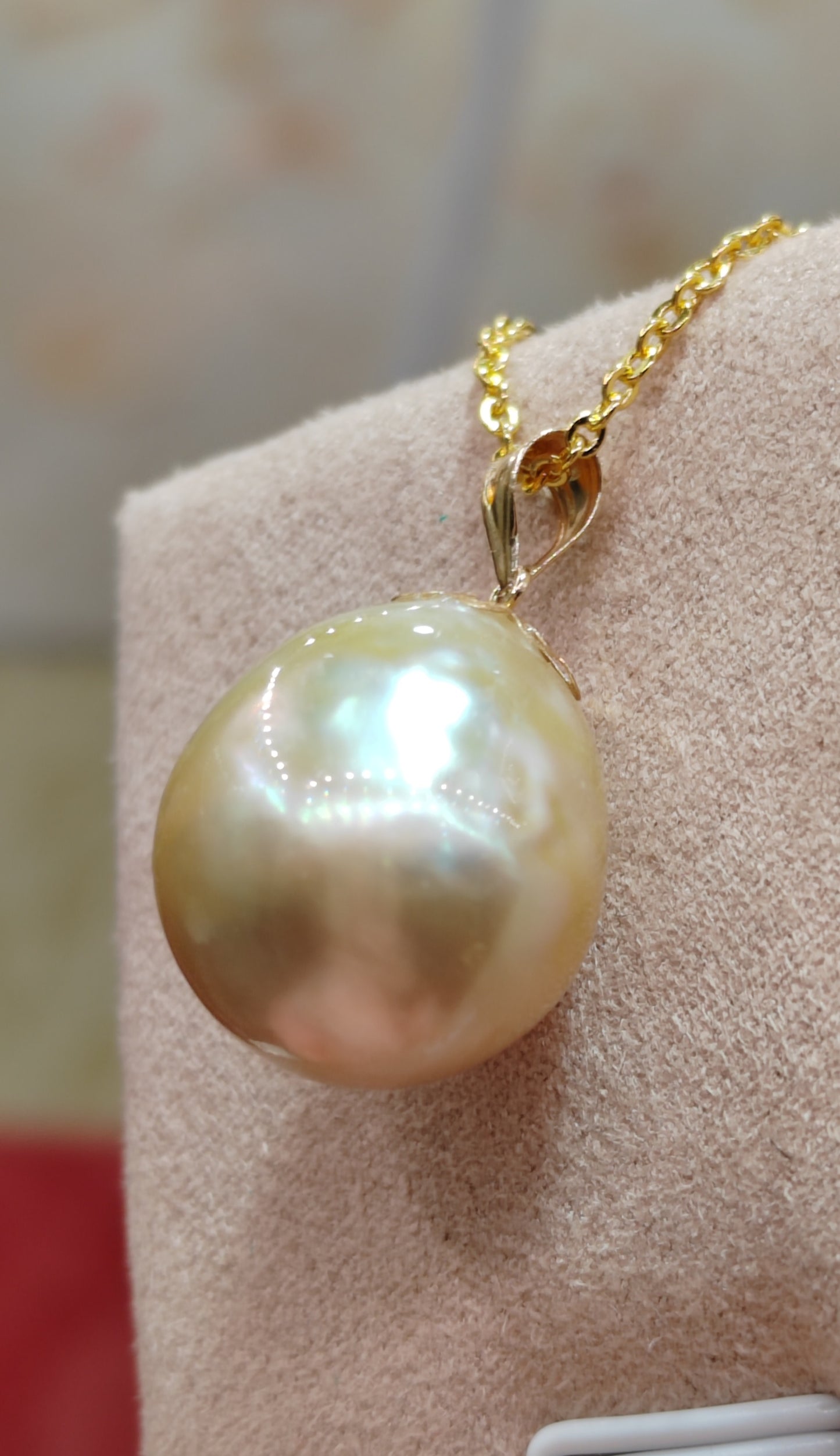 18ct gold classic pendant genuine golden south sea pearl 14.8x17mm