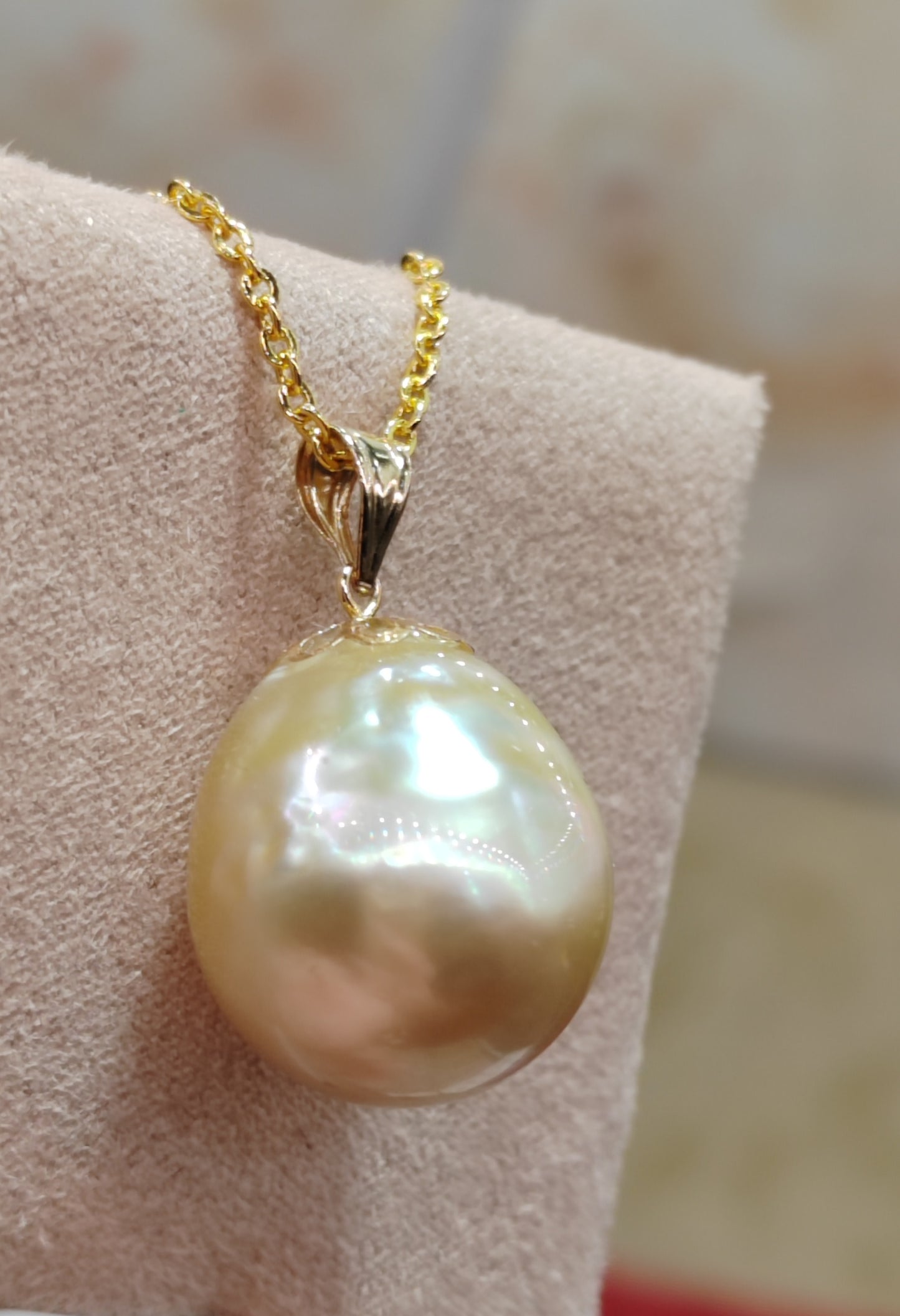 18ct gold classic pendant genuine golden south sea pearl 14.8x17mm