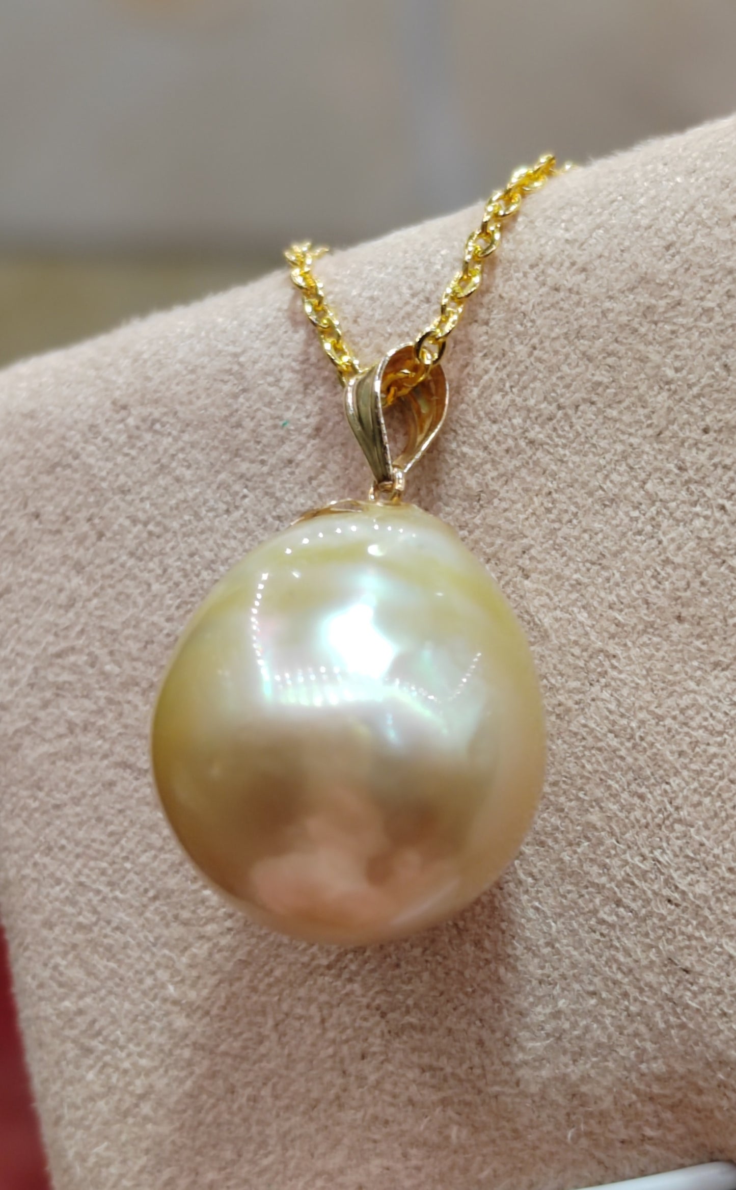 18ct gold classic pendant genuine golden south sea pearl 14.8x17mm