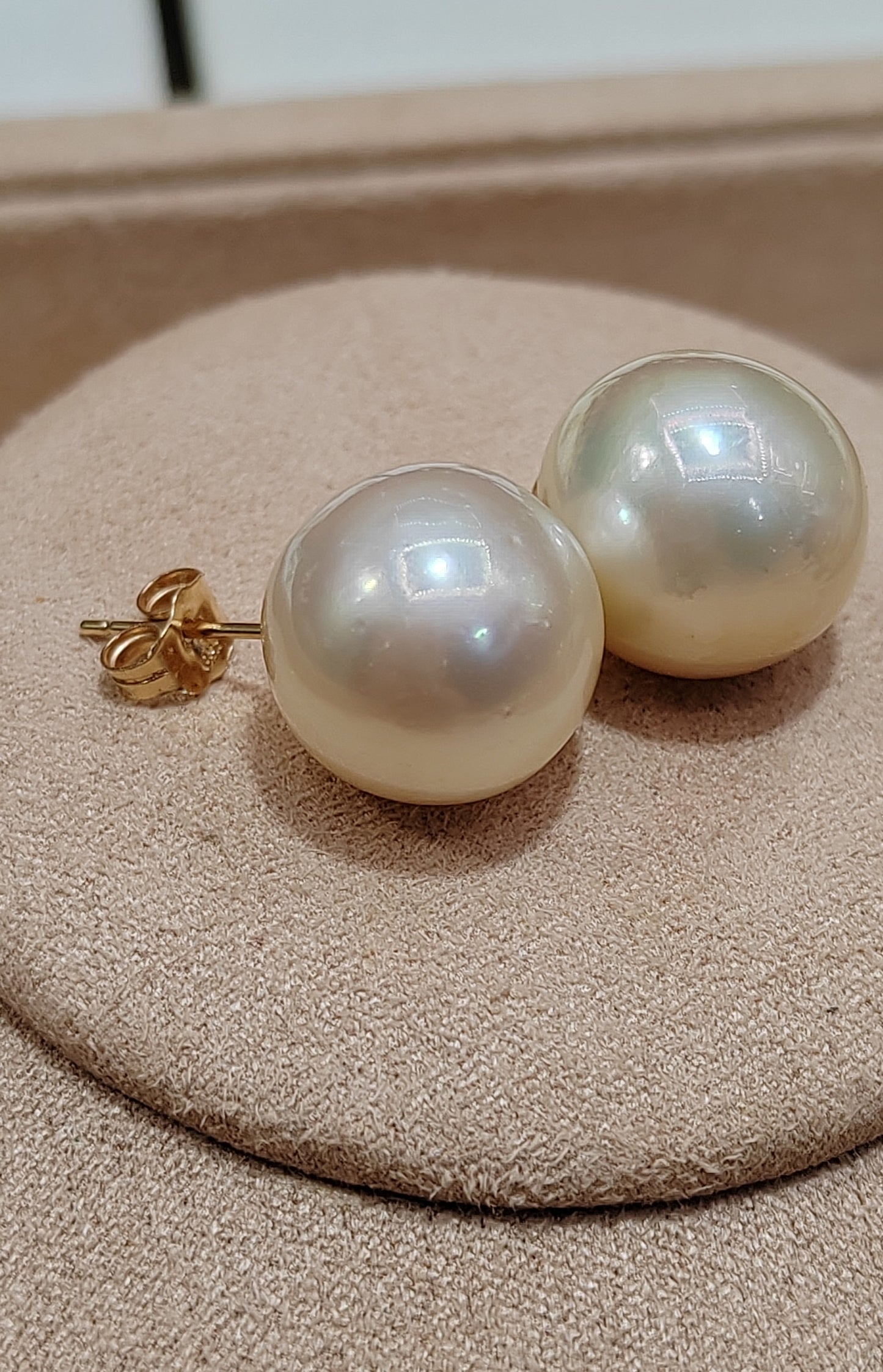 Clearance 12.5mm Genuine south sea pearls classic 14ct gold earrings studs