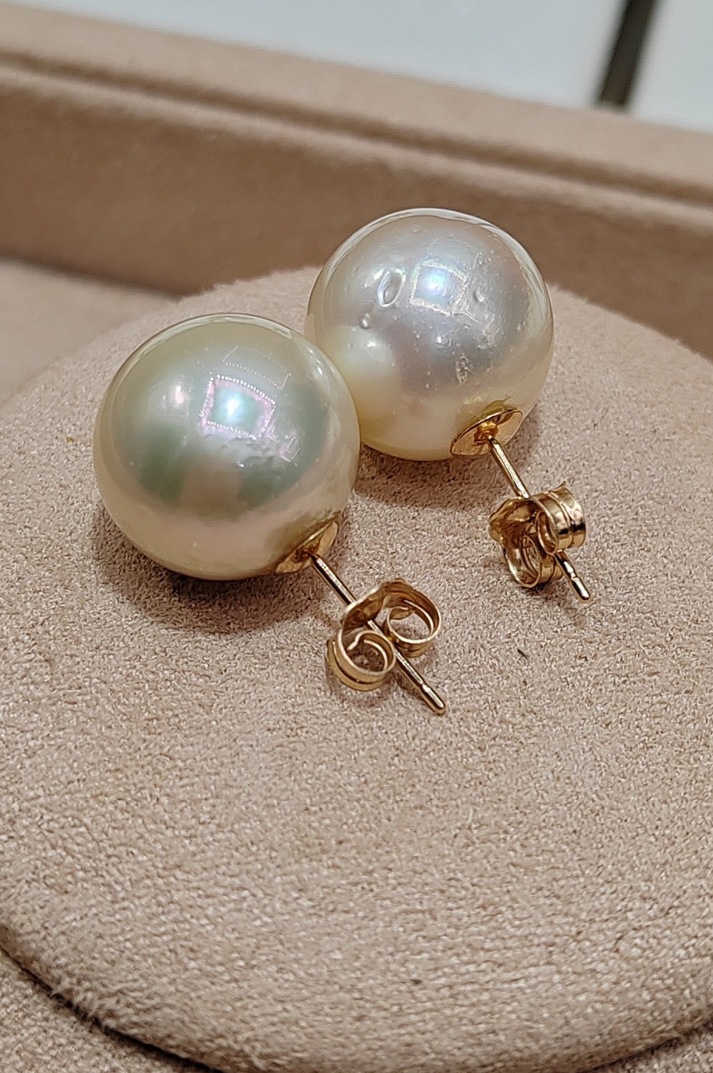 Clearance 12.5mm Genuine south sea pearls classic 14ct gold earrings studs