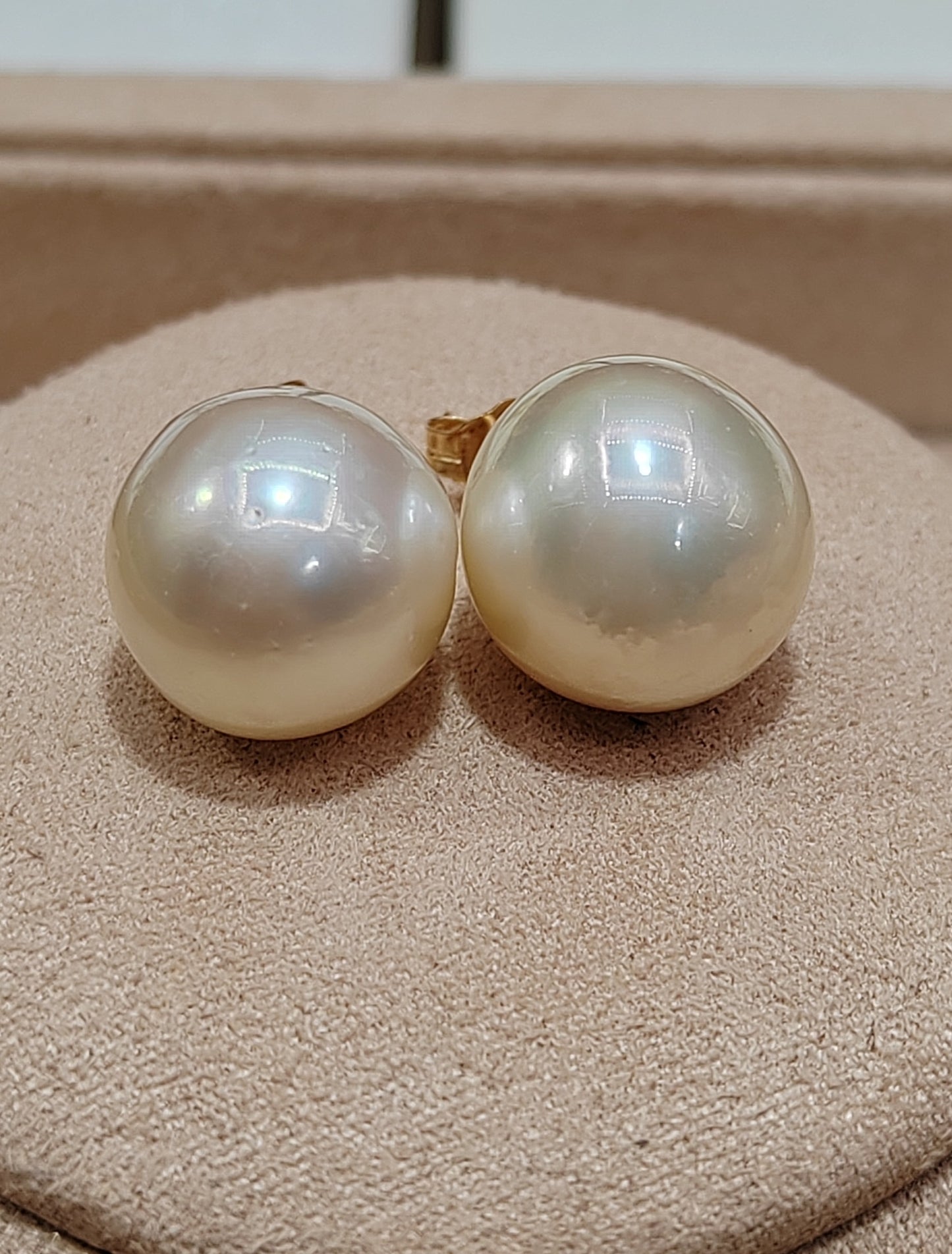 Clearance 12.5mm Genuine south sea pearls classic 14ct gold earrings studs