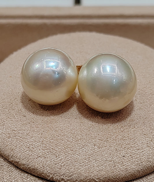 Clearance 12.5mm Genuine south sea pearls classic 14ct gold earrings studs