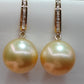 18ct gold diamond classic dangle earrings genuine golden south sea pearls 11.2mm AAA