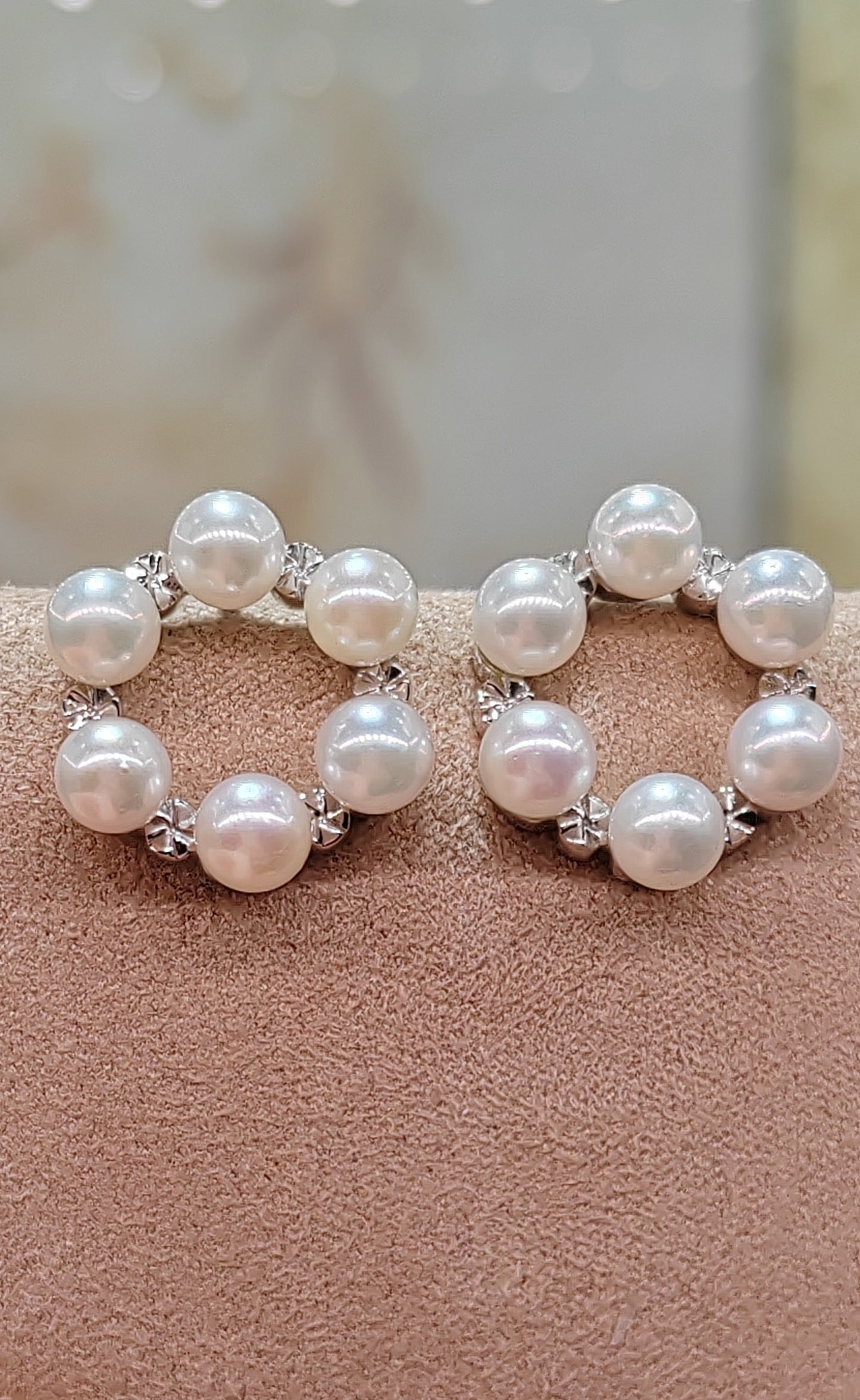 'Fairy wreath' 10ct white gold earrings genuine akoya round pearls 4.5mm