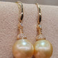 14K gold 10.1mm genuine south sea golden pearls earrings