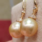 14K gold 10.1mm genuine south sea golden pearls earrings