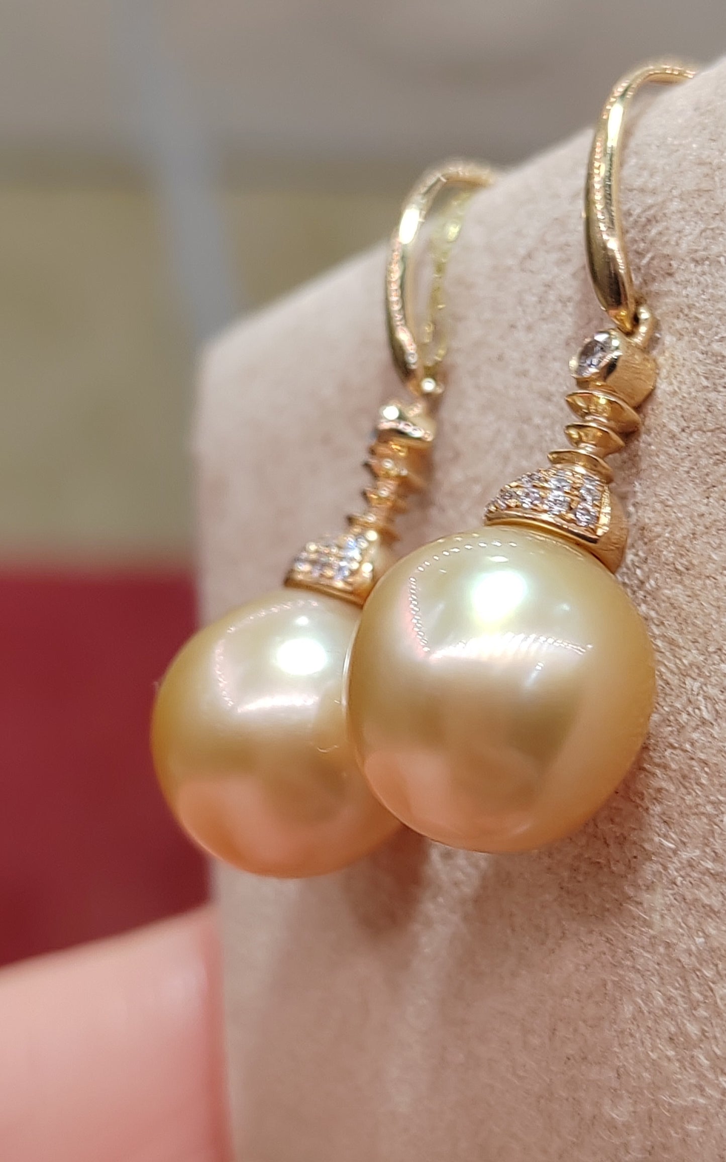 14K gold 10.1mm genuine south sea golden pearls earrings