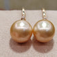 14K gold 10.1mm genuine south sea golden pearls earrings