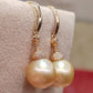 14K gold 10.1mm genuine south sea golden pearls earrings