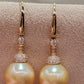 14K gold 10.1mm genuine south sea golden pearls earrings