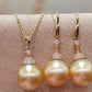 14K gold 10.1mm genuine south sea golden pearls earrings