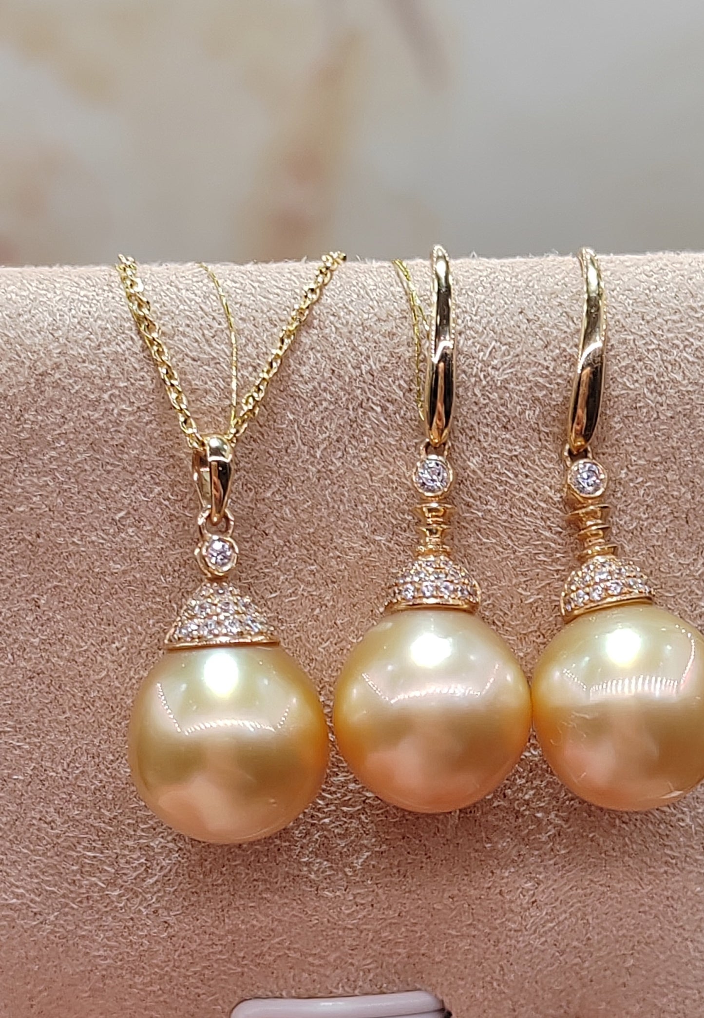 14K gold 10.1mm genuine south sea golden pearls earrings