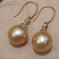 14K gold 10.1mm genuine south sea golden pearls earrings