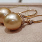 14K gold 10.1mm genuine south sea golden pearls earrings