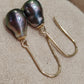 'Vivid peacock' 18ct gold drop earrings genuine Keshi tahitian south sea pearls