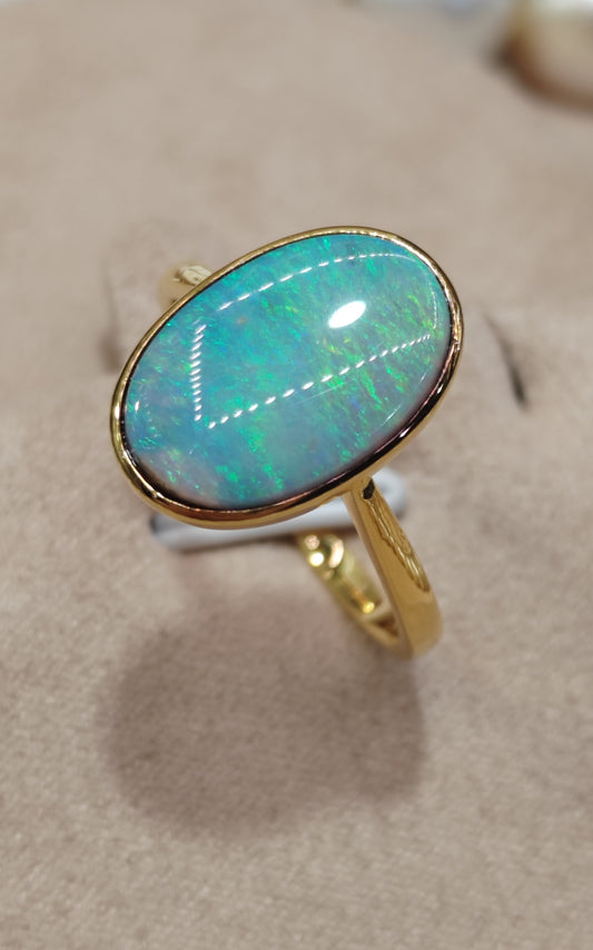 'The blue lake' 2.3ct Solid Australian Crystal opal Lightning ridge 14ct gold solitaire ring O1/2