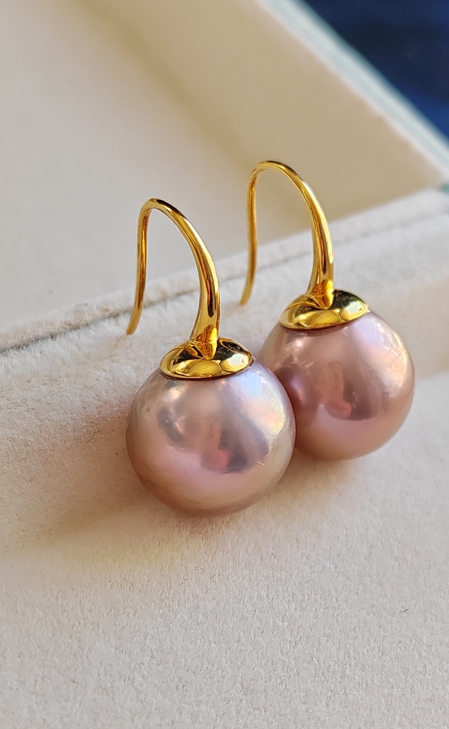 11.9mm Genuine freshwater pearls French style earrings 9ct gold