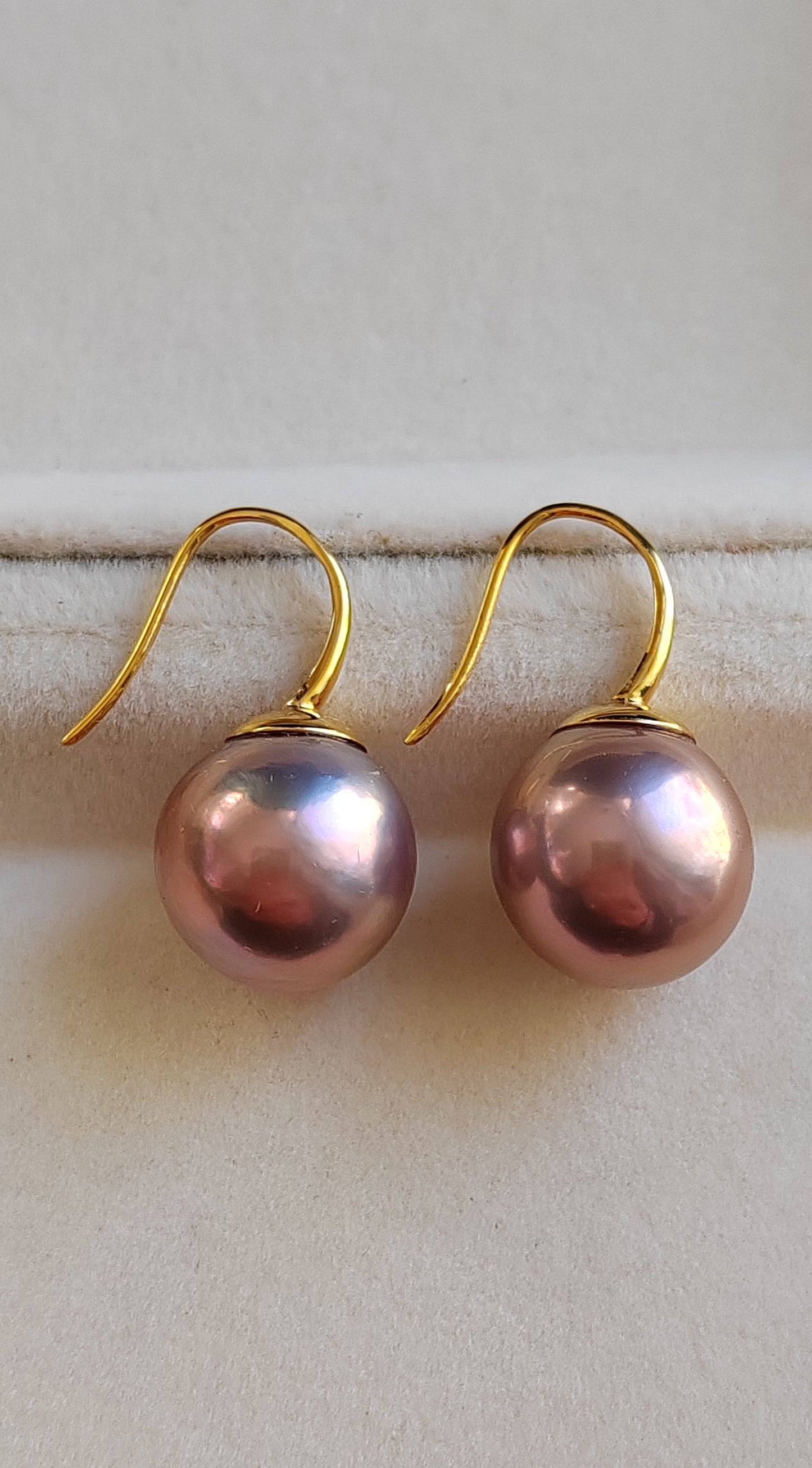 11.9mm Genuine freshwater pearls French style earrings 9ct gold