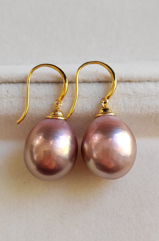 12.5mm Genuine freshwater pearl 9ct gold drop earrings