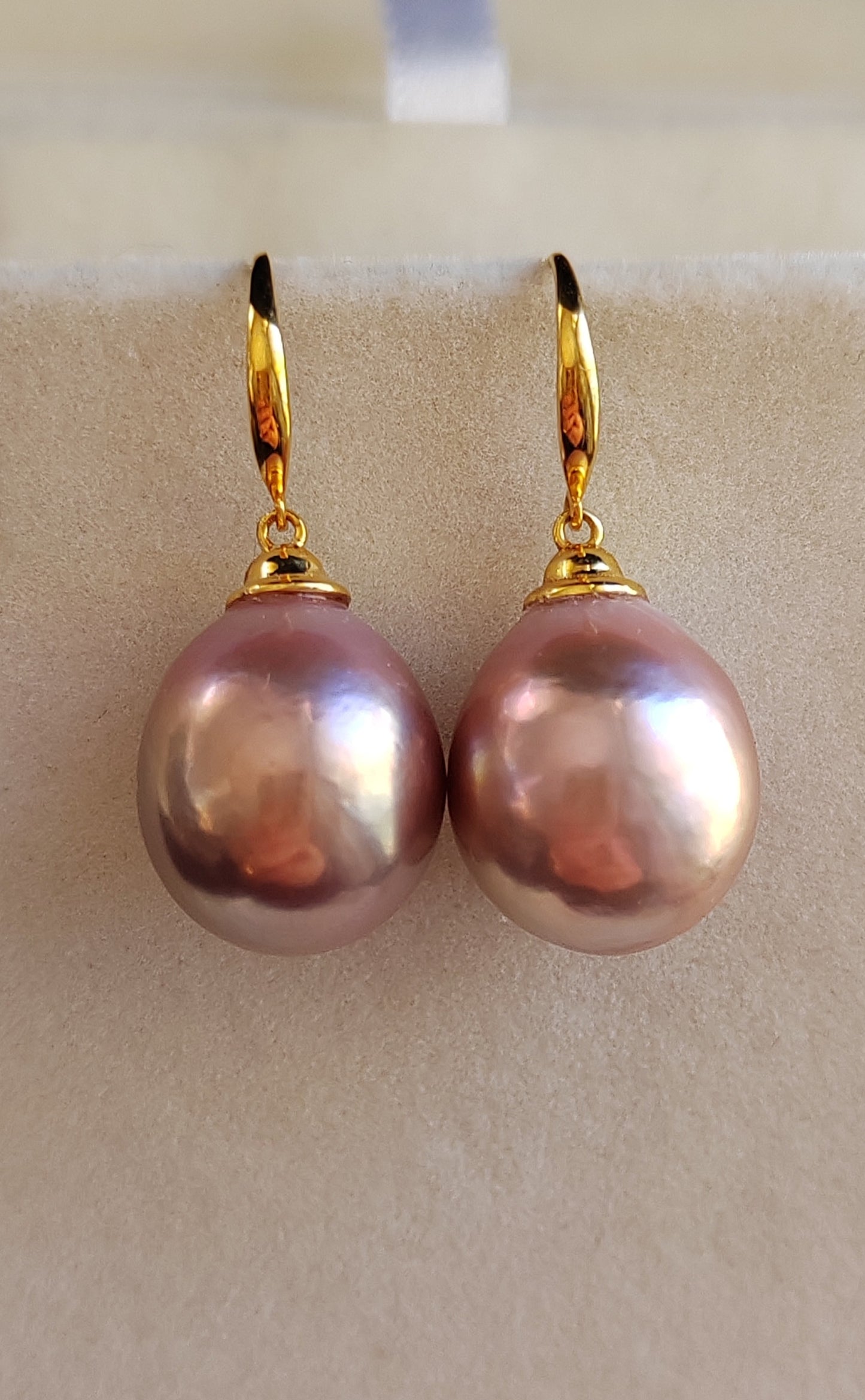 12.5mm Genuine freshwater pearl 9ct gold drop earrings