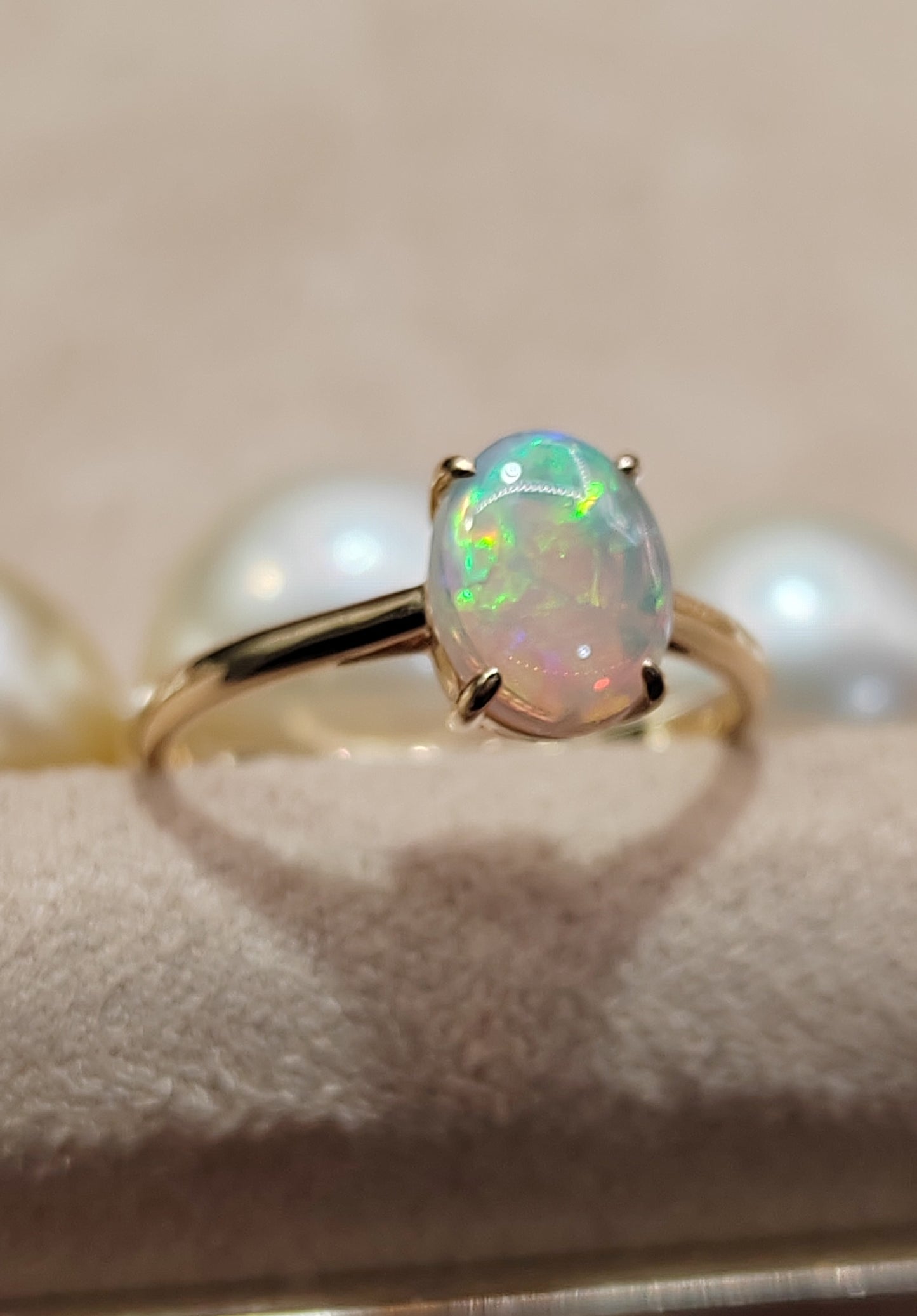 'Summer' Solid Australian Crystal opal 14ct gold solitaire ring size O1/2