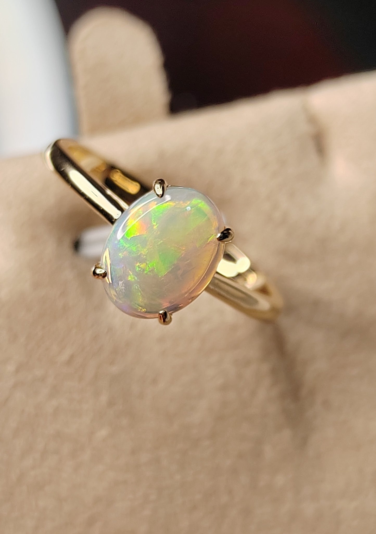 'Summer' Solid Australian Crystal opal 14ct gold solitaire ring size O1/2