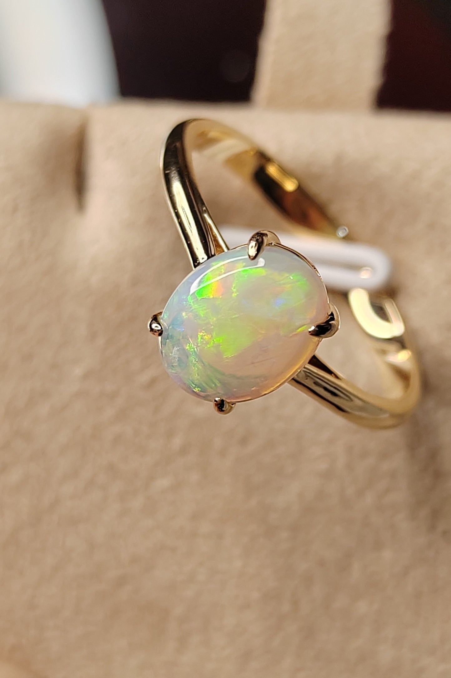 'Summer' Solid Australian Crystal opal 14ct gold solitaire ring size O1/2