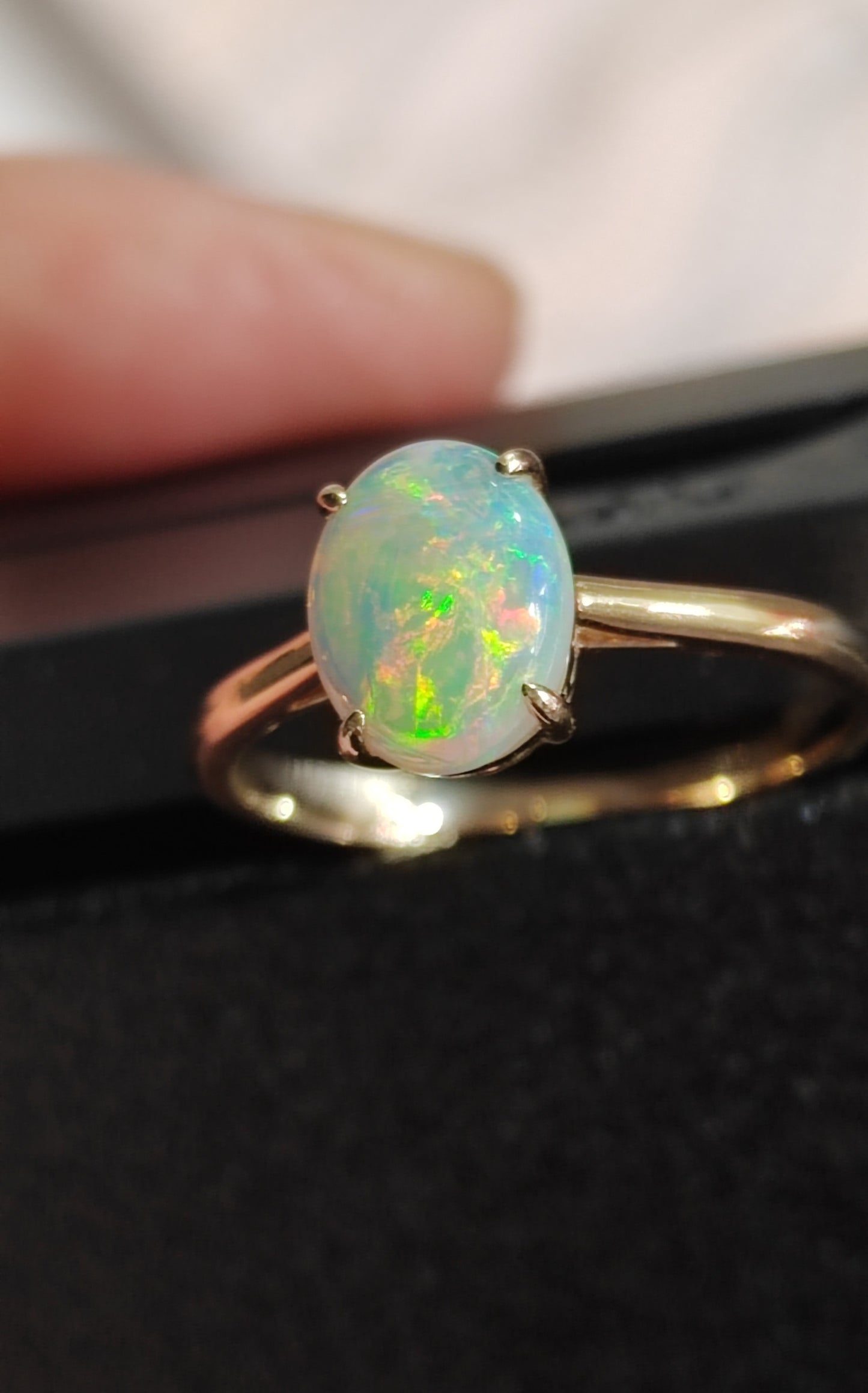 'Summer' Solid Australian Crystal opal 14ct gold solitaire ring size O1/2