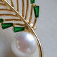 Clearance💝 'Summer leaf' brooch pendant genuine freshwater pearl 11.1mm