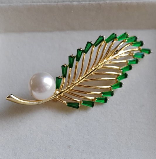 Clearance💝 'Summer leaf' brooch pendant genuine freshwater pearl 11.1mm