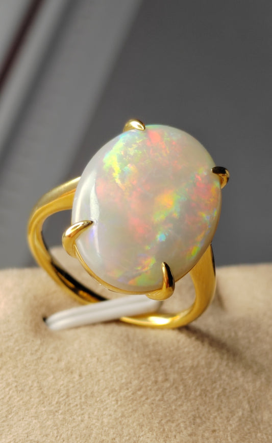 'Evening Glow' 6.77ct Solid Australian Crystal opal 14ct gold ring size N