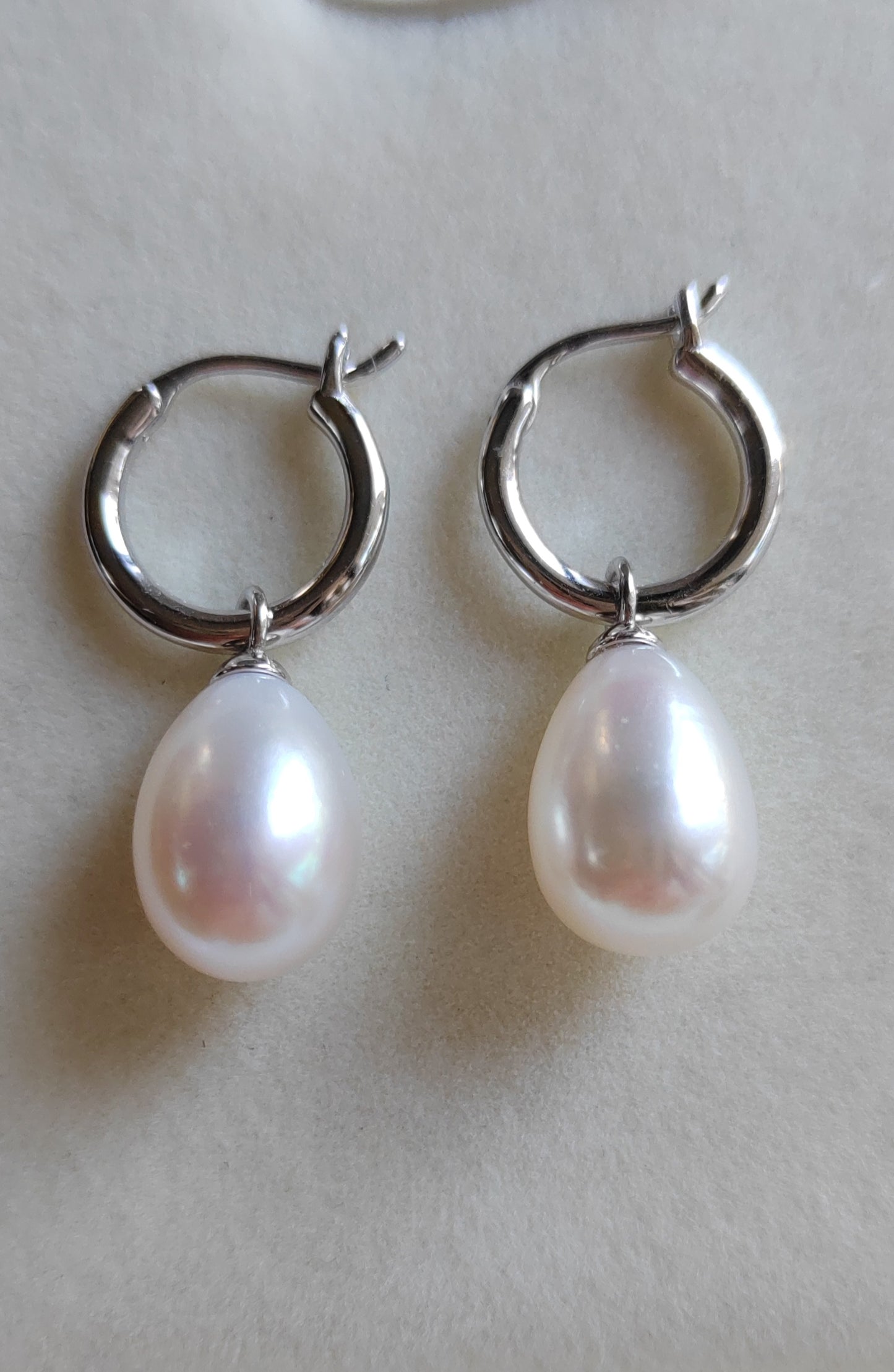 9.6mm Genuine freshwater drop pearls classic dangling earrings sterling silver