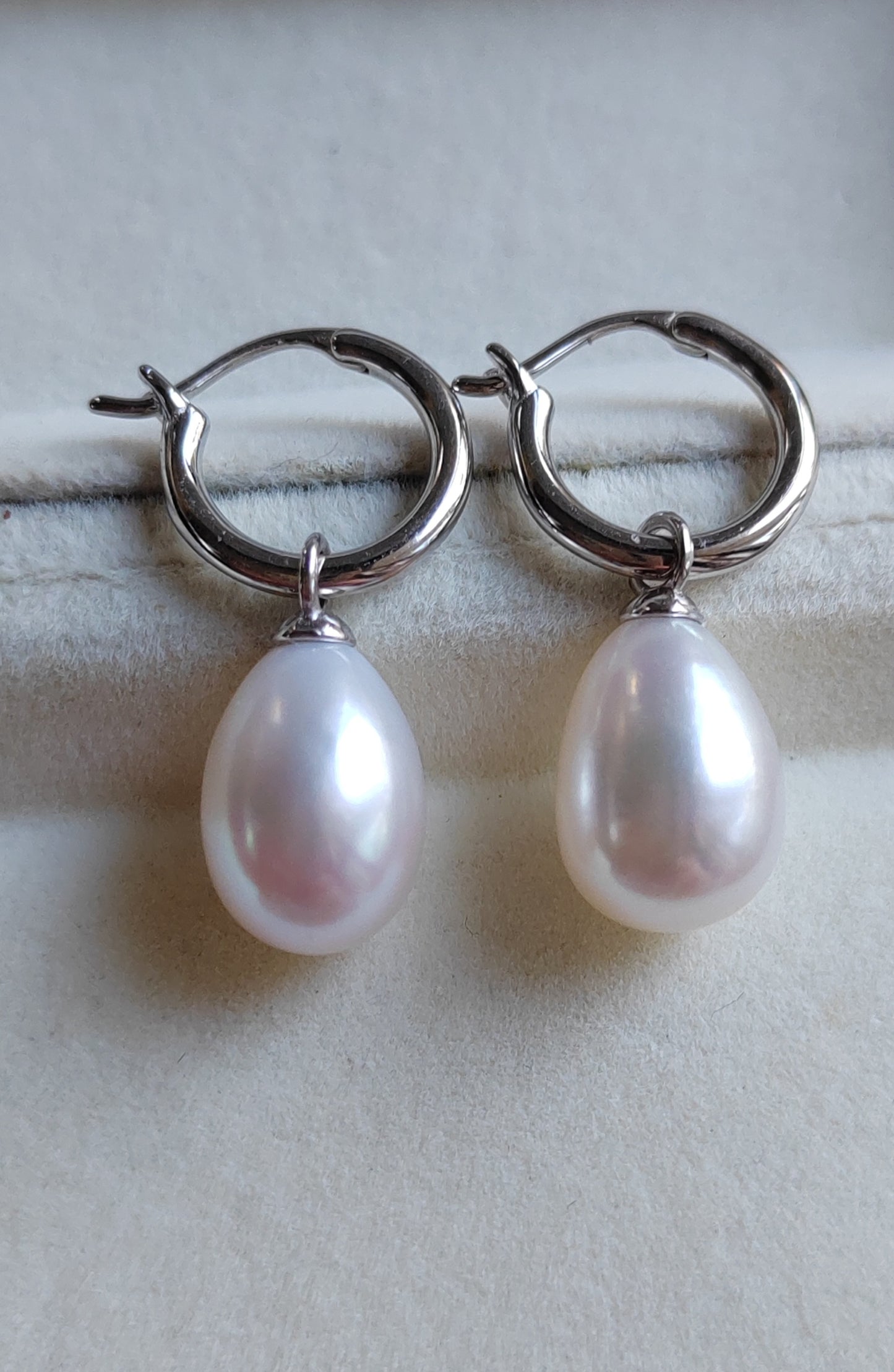 9.6mm Genuine freshwater drop pearls classic dangling earrings sterling silver