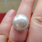 Clearance💝 18ct white gold ring genuine south sea white pearl 15.3mm size P 1/2