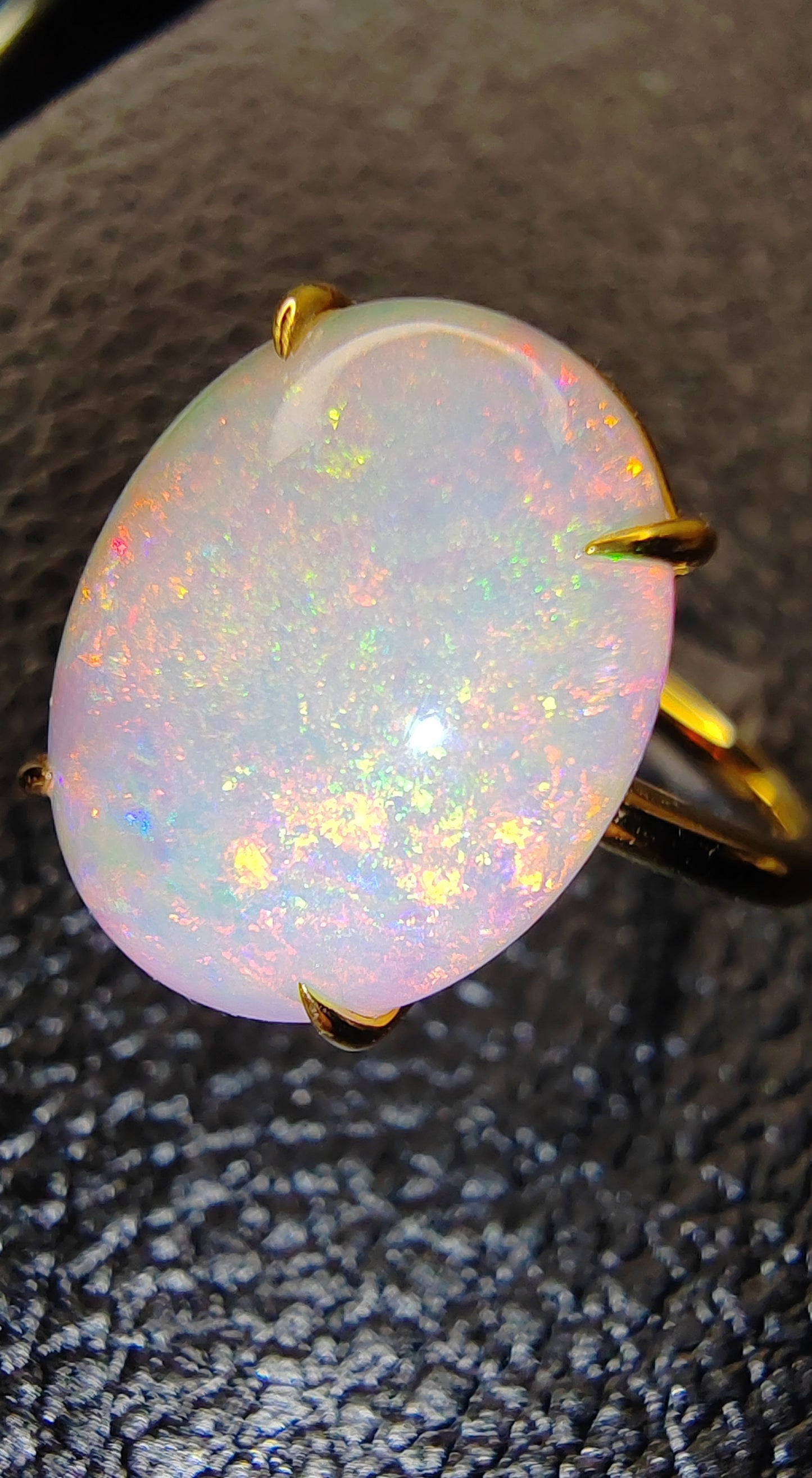 'Artist's Garden' 5.335ct Natural Solid Australian Crystal opal 14ct gold ring 14.5×11.8×5.4mm