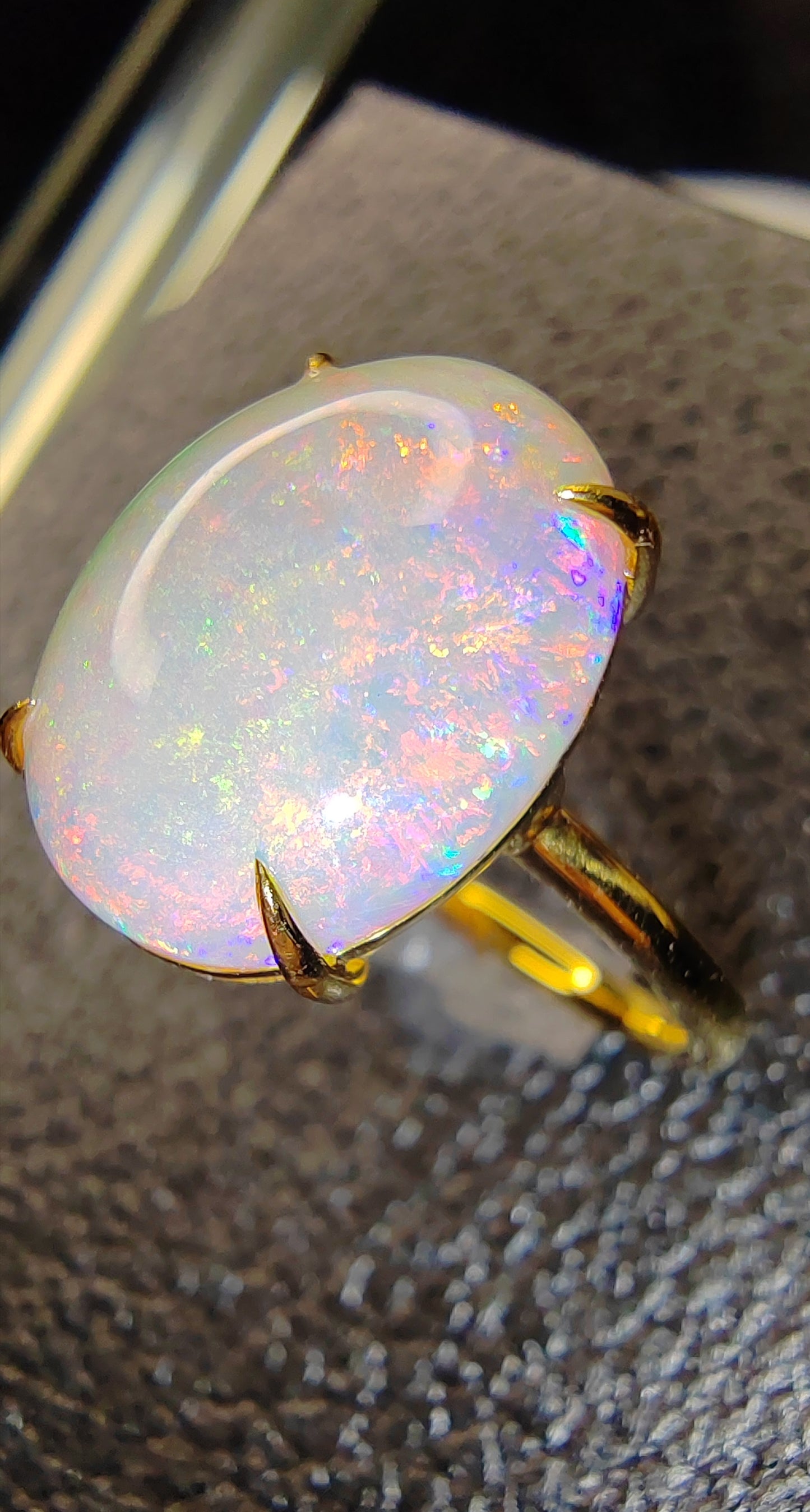 'Artist's Garden' 5.335ct Natural Solid Australian Crystal opal 14ct gold ring 14.5×11.8×5.4mm